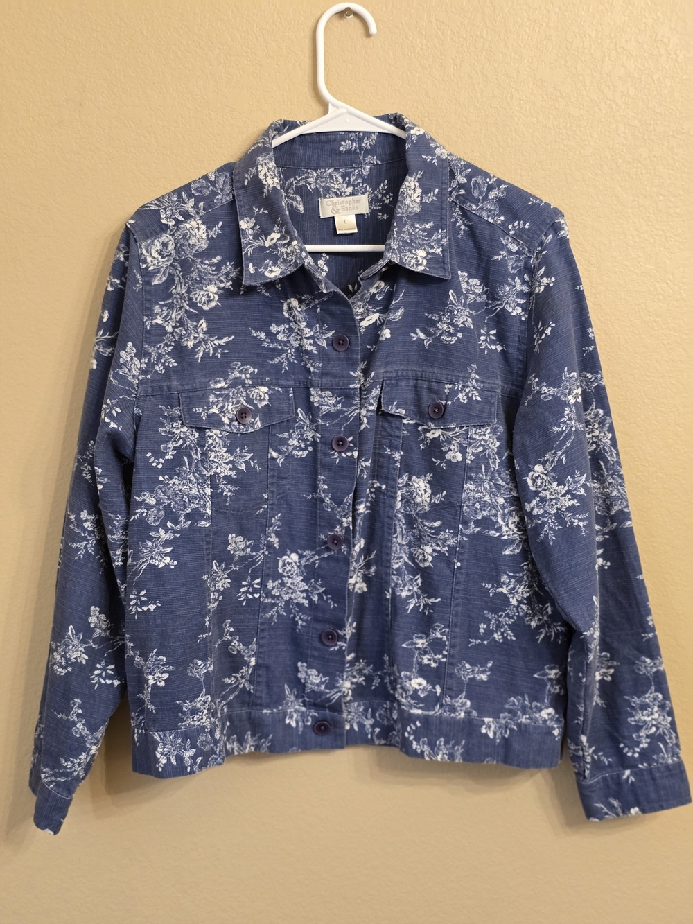 Christopher & Banks Navy Blue Floral Cottagecore Jacket Size Large 100% Cotton